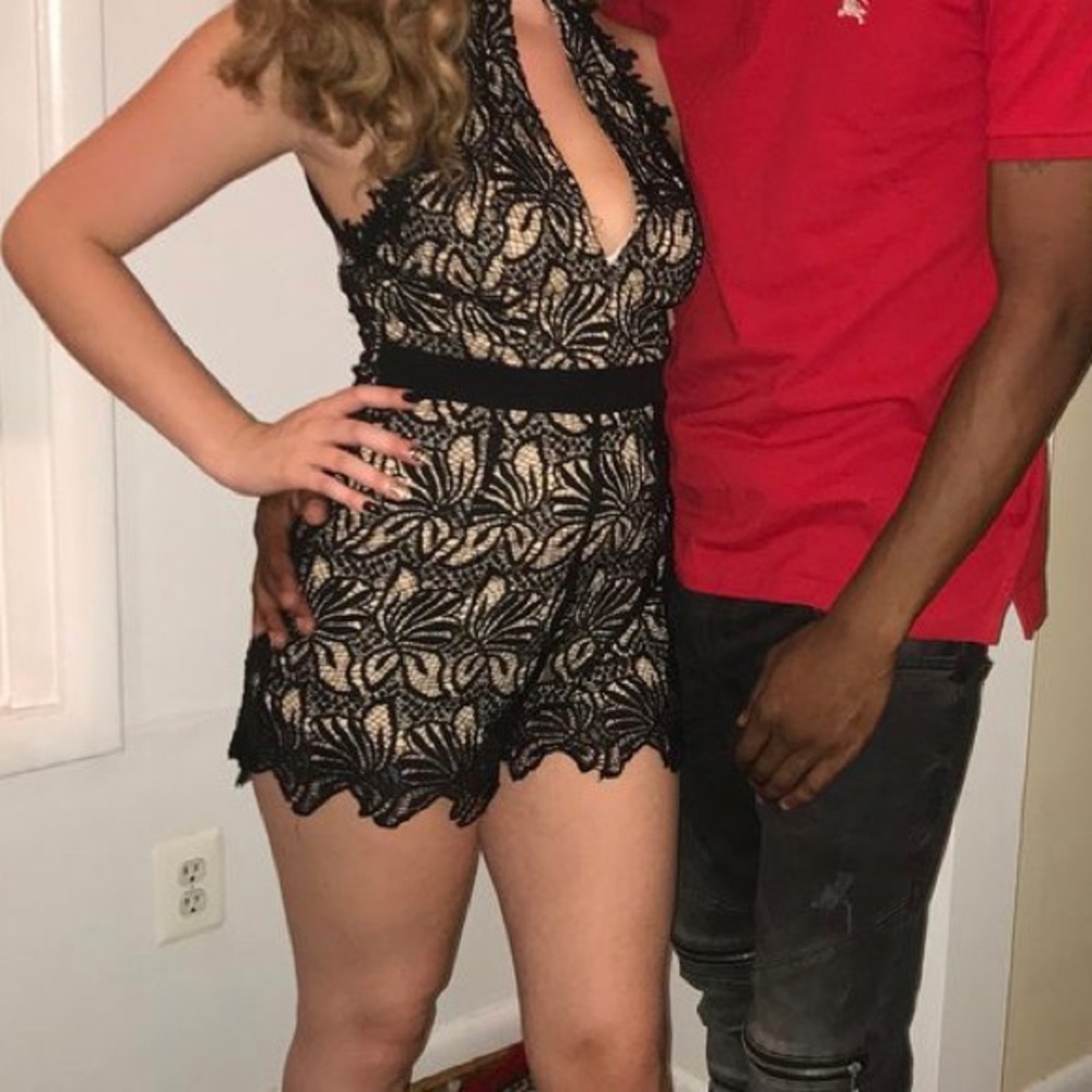 Black and nude lace romper